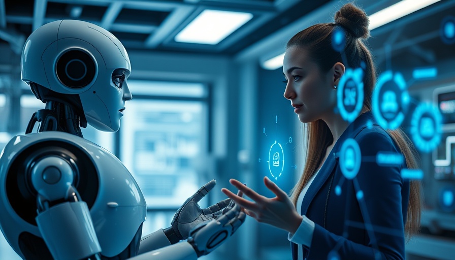 Human Feedback in Agentic AI: Robot and woman interacting with holographic feedback screen.