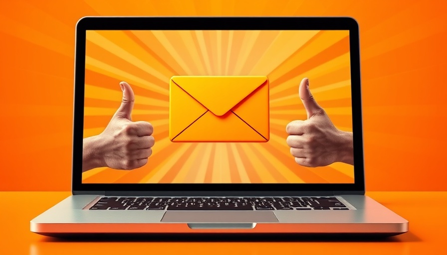 Bright email engagement concept with thumbs up, email icon on laptop.
