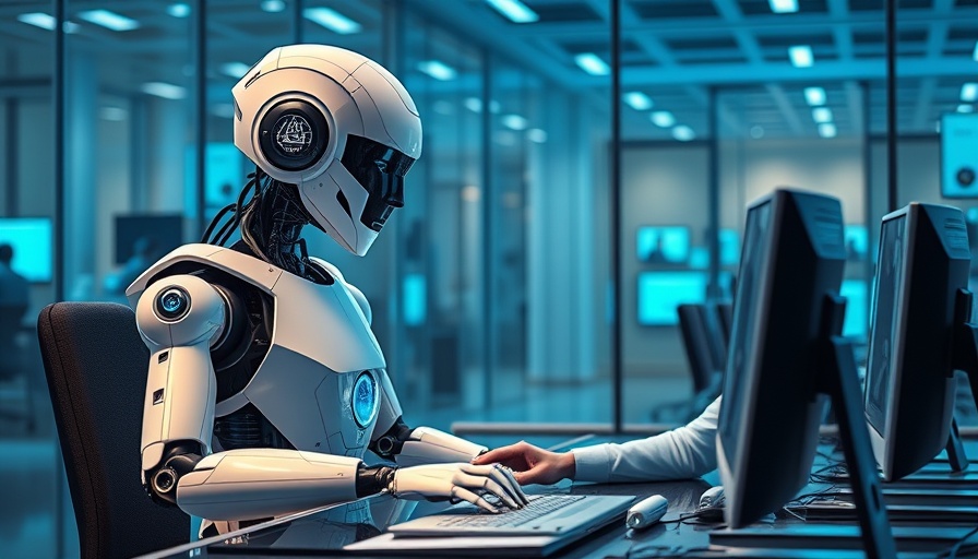 Agentic AI systems depicted with a robot and professional collaborating in a modern office.