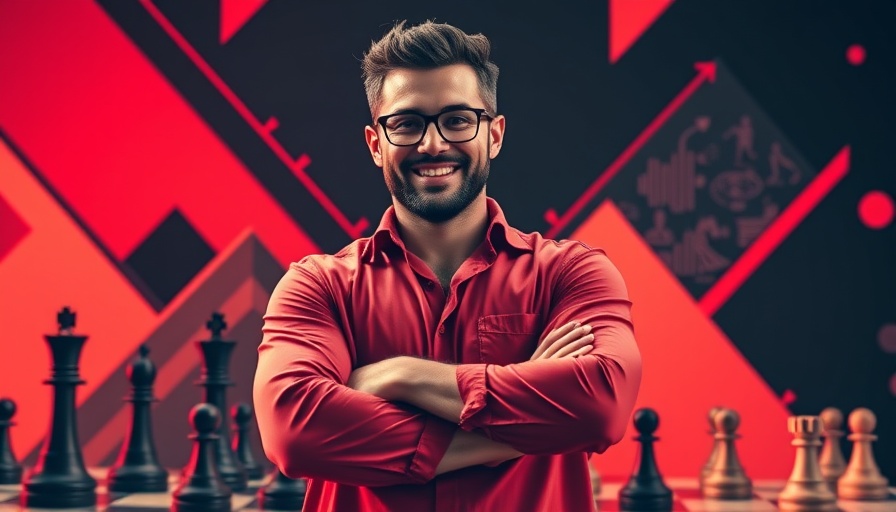 Confident smiling man in marketing-themed pop art design symbolizing mindful business growth strategies.