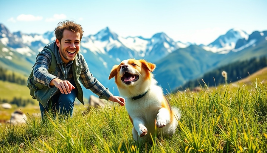 Gemini 2.5 Image with a young man and dog in mountain scenery.