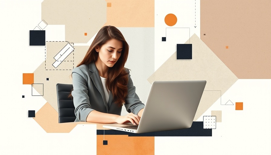 Engaged woman working on content style guide, creative collage.