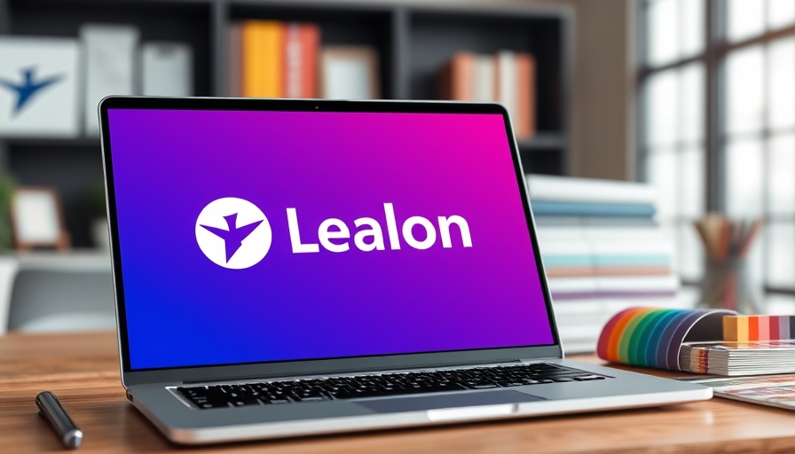 Brand identity elements displayed on a laptop.