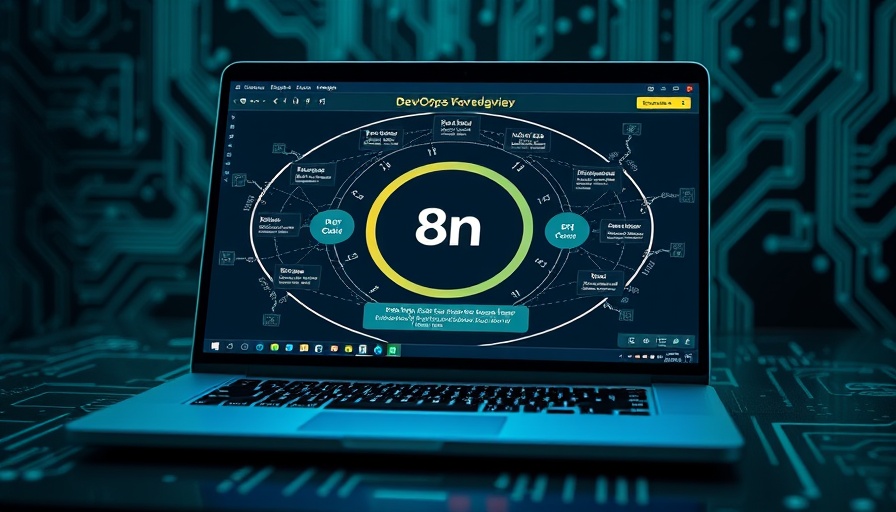 n8n workflow on laptop with DevOps cycle graphic illustrating whether n8n can replace DevOps