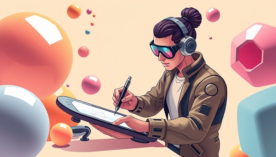 Collage of an artist using AI tools for graphic design, vibrant and modern.