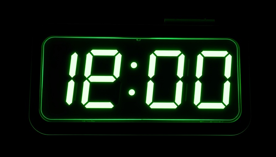 Glowing digital clock showing 12:00 represents blinking 12 problem in AI.