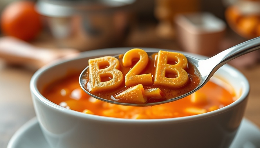 Close-up of B2B letters in alphabet soup for B2B Marketing Acronyms.