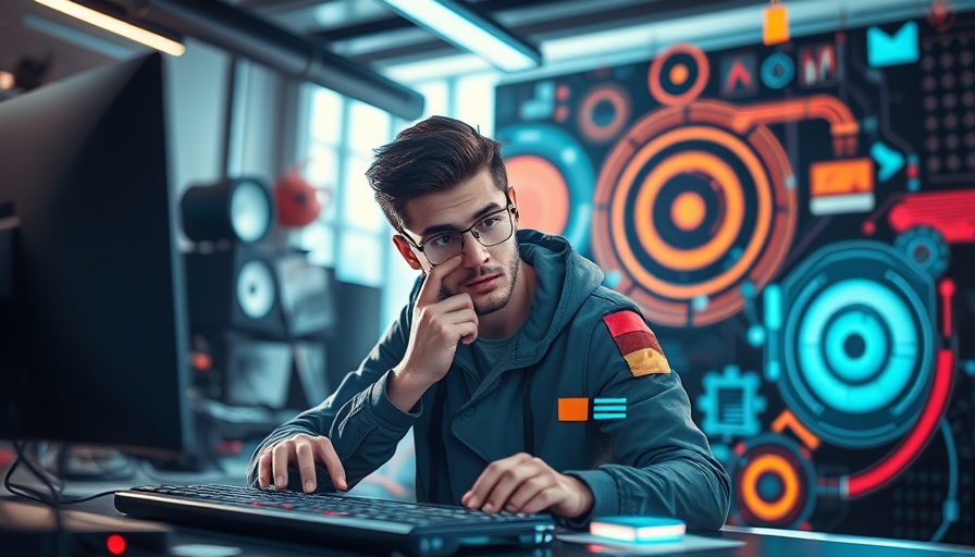 Stylized person using digital tools for graphic design in a futuristic workspace.