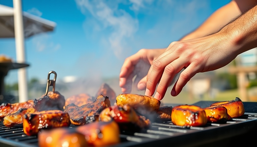 Grilling meats on a barbecue, perfect for long weekend.