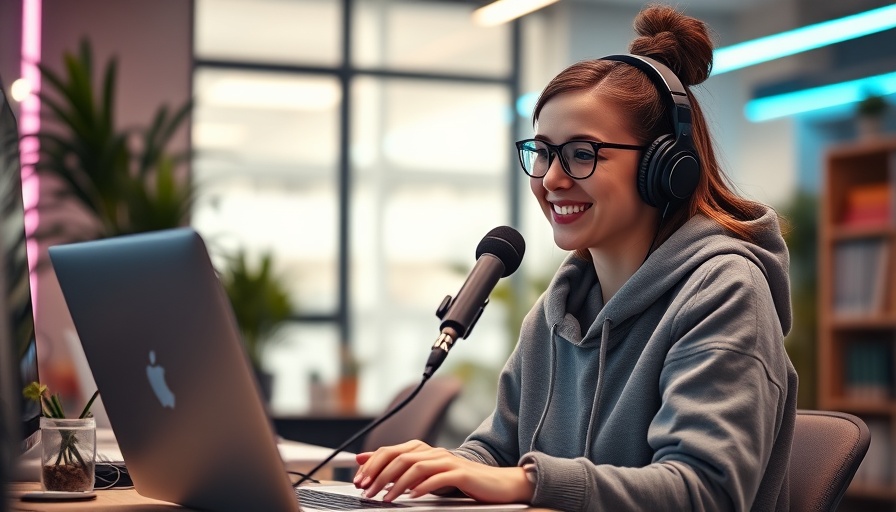 Young woman podcasting to boost views on YouTube.