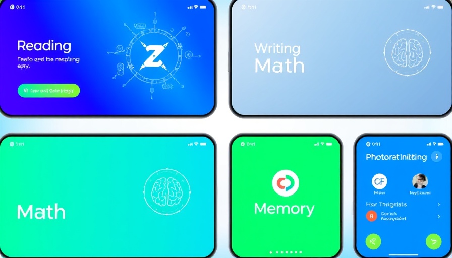 Colorful brain training app interface showcasing cognitive skills development.