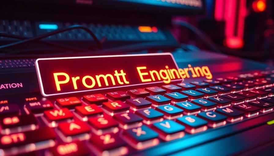 Futuristic keyboard with 'Prompt Engineering' signifying AI tech, vivid neon.