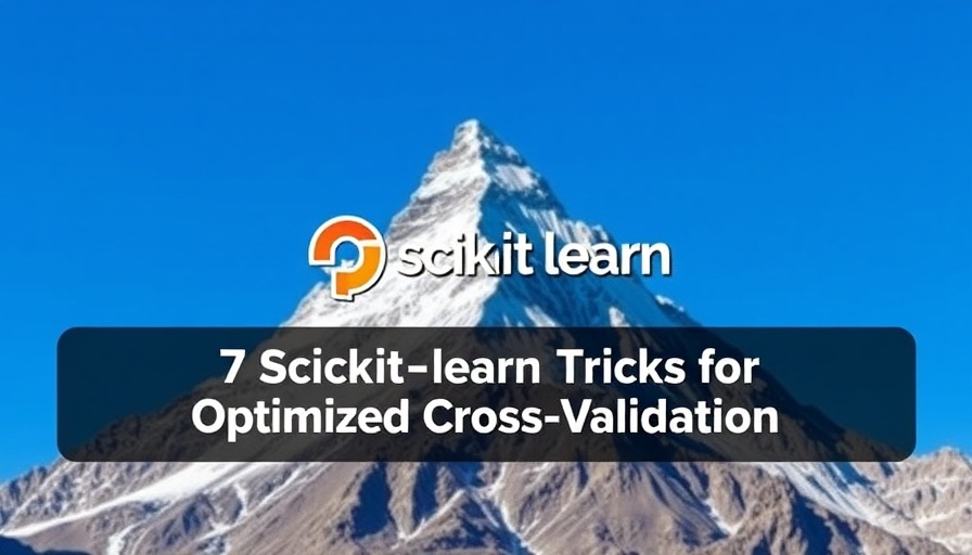 Scikit-learn Tricks for Optimized Cross-Validation image with mountain and logo.