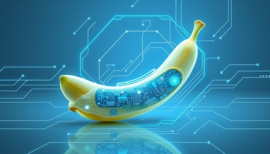 Futuristic banana with circuits in a tech-themed design, Nano Banana Prompts.
