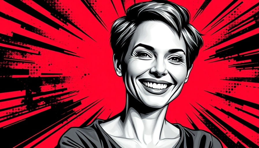 Pop art style image of a smiling woman with a marketing theme.