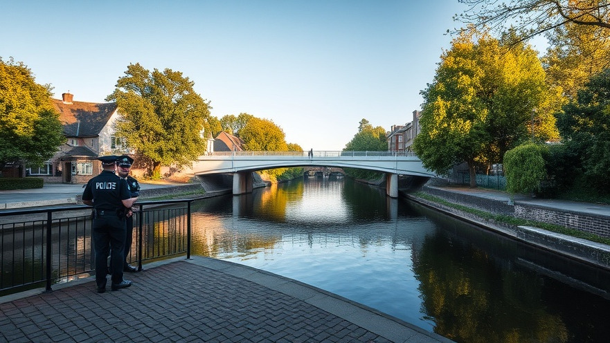Police officers near River Soar in Leicester, responding to the drowning incident.