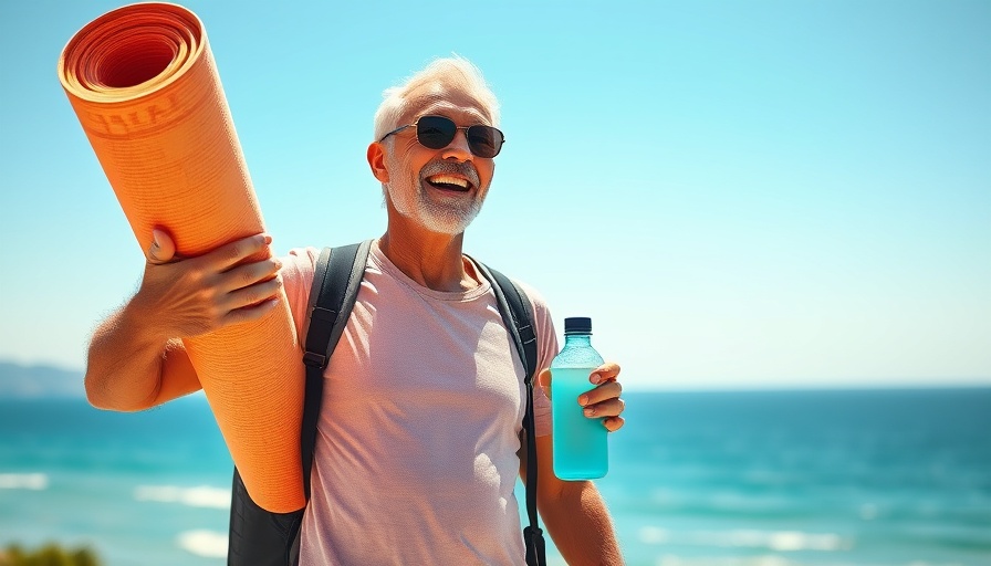 Older man holding yoga mat and water bottle, promoting weight management for joint health.
