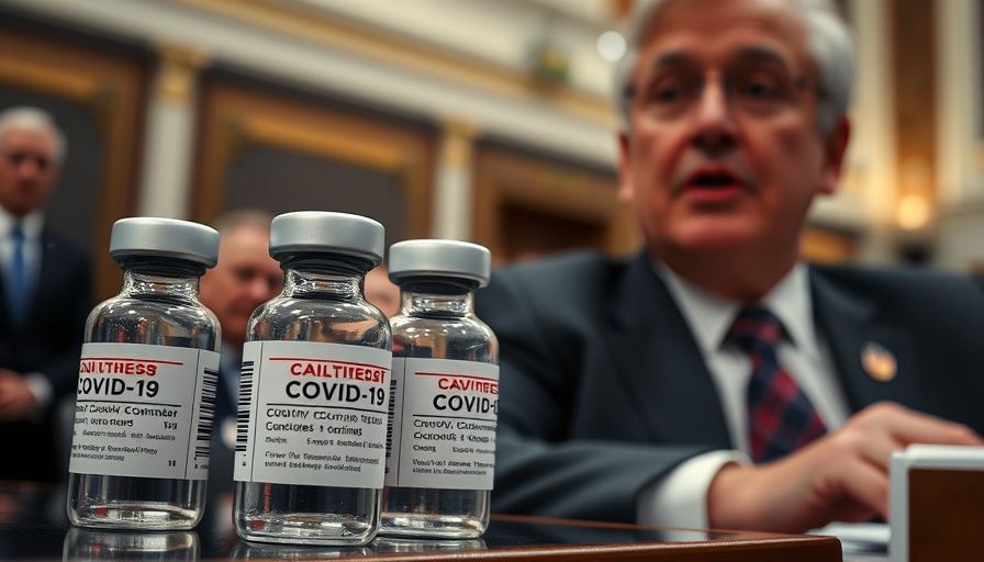 COVID-19 vaccine vials and Senate hearing on vaccine risks.