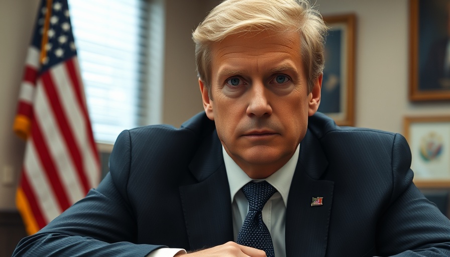 Professional man in a suit sitting at a table, indoor office setting.