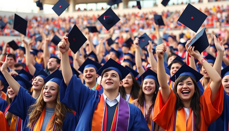 Revere High School graduation ceremony with caps in the air