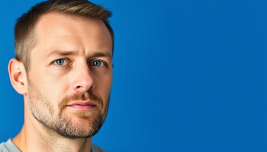 Caucasian male ID photo with a blue background.