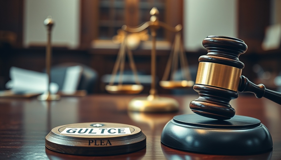 Gavel and scales in courtroom 'GUILTY PLEA' text, North Adams child abuse case.