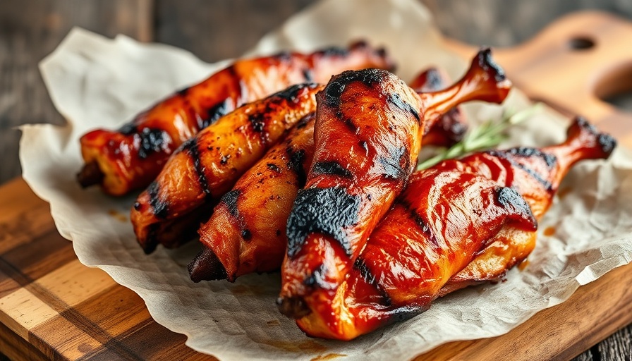 Grilled BBQ turkey tips with caramelized glaze on parchment.