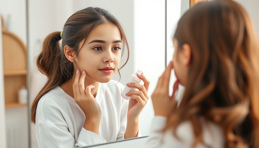 Tween applying skincare in mirror, reflecting TikTok trends.