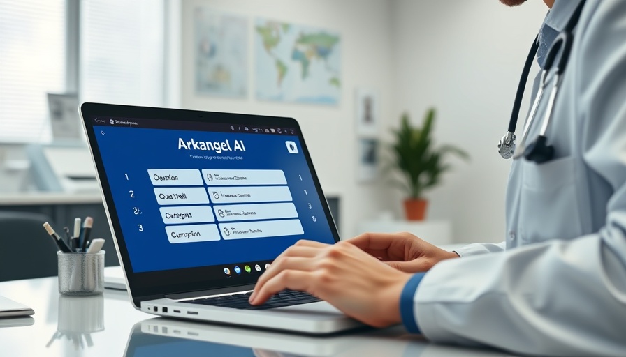 Doctor using Arkangel AI on laptop to reduce time in clinic.
