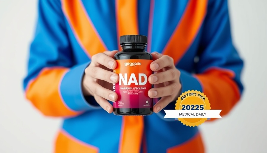 NAD supplement bottle held by person with award badge; Editor's Pick 2025.