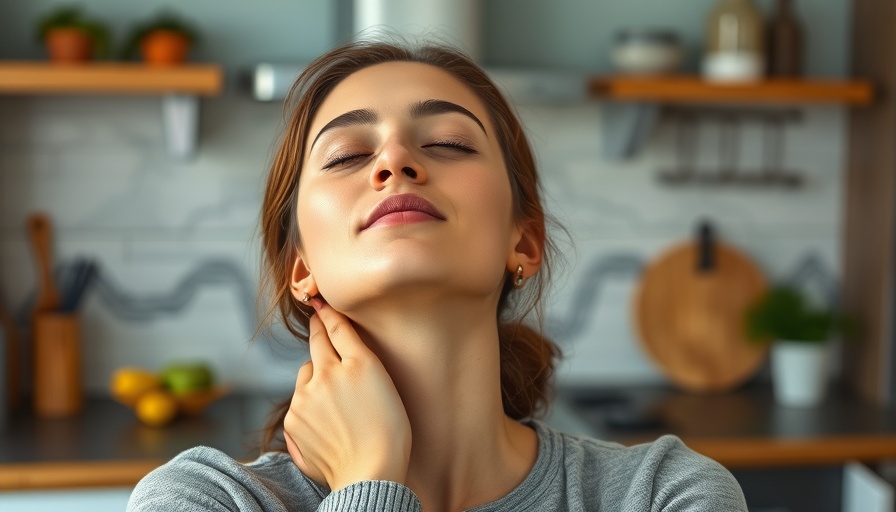 Woman massaging neck in kitchen, can a chiropractor help with TMJ?