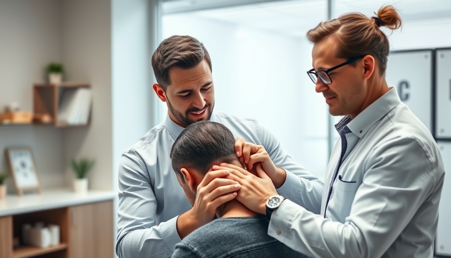 Chiropractor assisting patient with neck alignment in clinic.