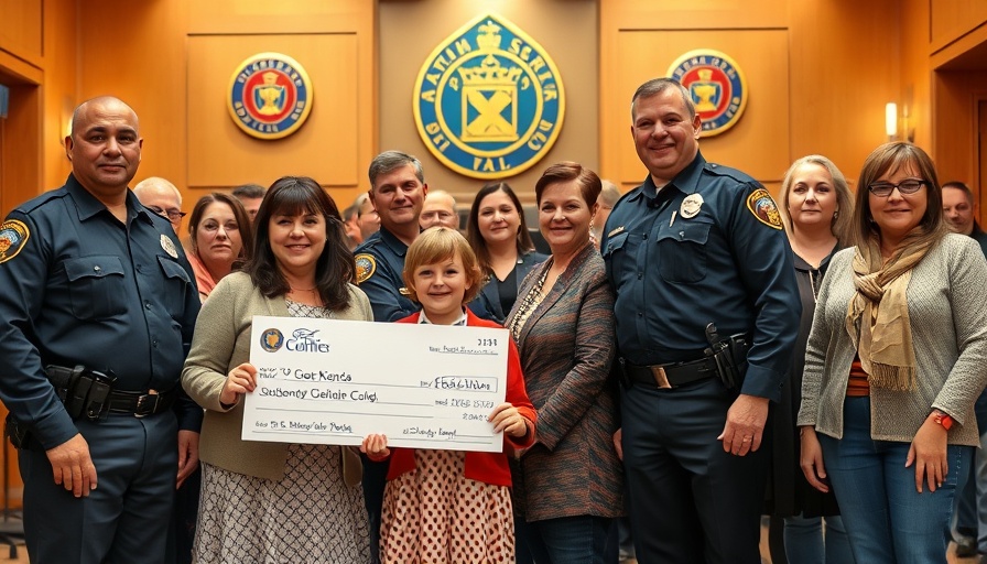 Community support event with police and child for childhood cancer.
