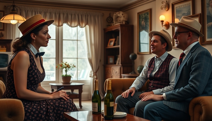 Palate cleanser shows scene with eclectic group in vintage attire.