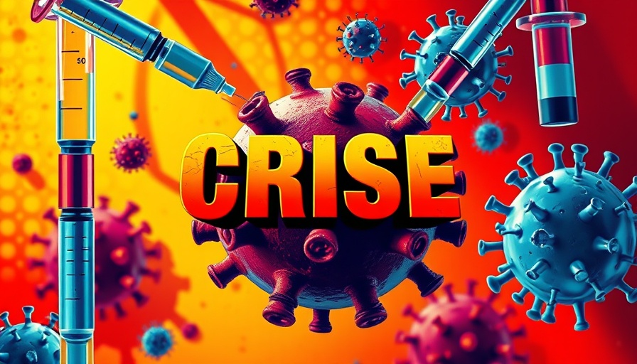 Illustration of vaccine syringes and crisis text highlighting vaccine risks.
