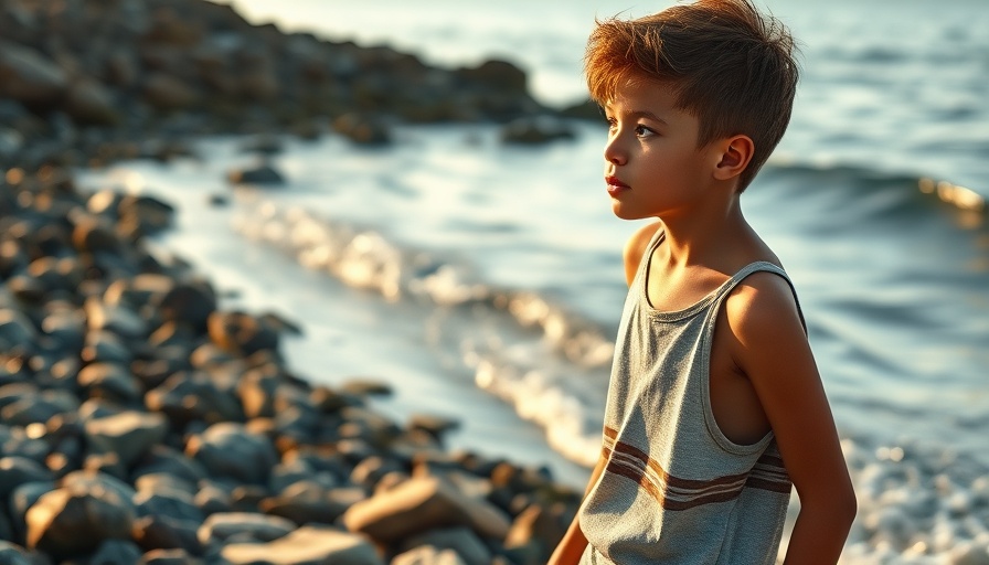 Teen enjoying seaside, relaxed on vacation beach.