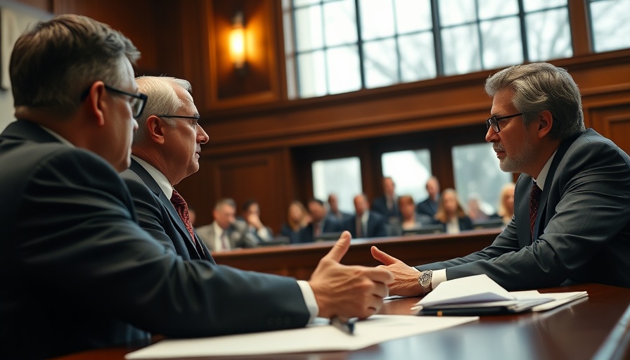 Intense courtroom debate in modern courthouse, Wonderland eminent domain case 2026.