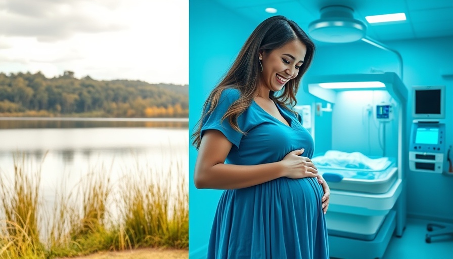 Collage of pregnant woman in blue dress and hospital neonatal unit.