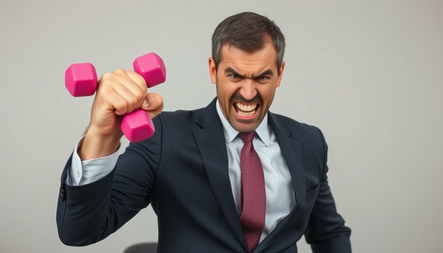 Man in suit lifting pink dumbbell exemplifying toxic masculinity.