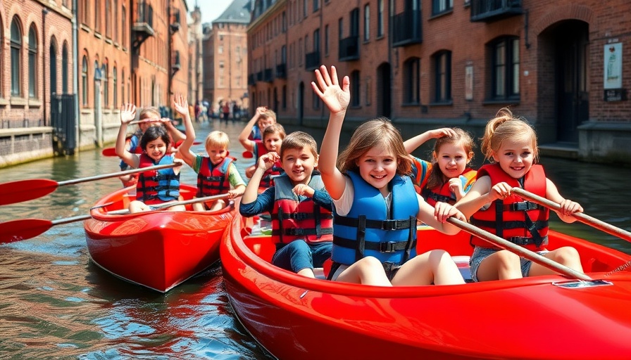 Pupils paddle to school for clean air initiative on a sunny day.