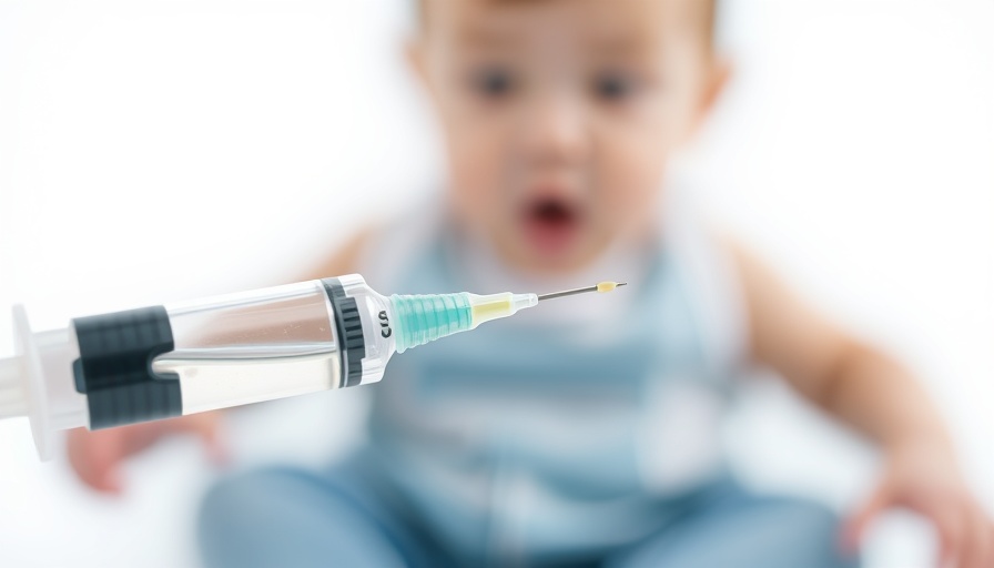 Syringe drawing liquid with a blurred baby in background, illustrating vaccines and SIDS.