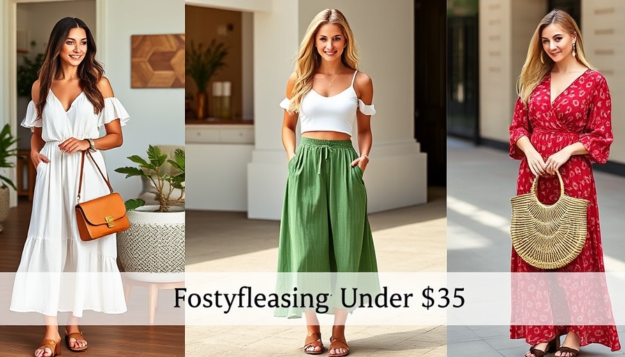 Stylish flowy outfits under $35, three women modeling.