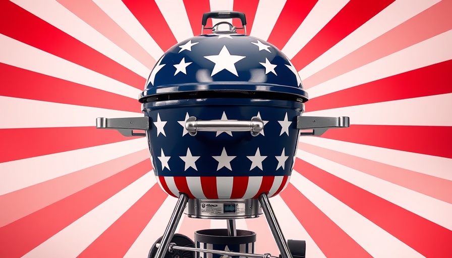 Vibrant patriotic Weber grill with star-spangled design against colorful radiant backdrop.