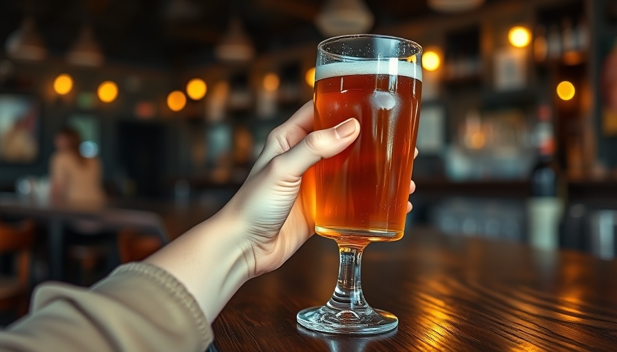 Woman holding a glass of beer at a rustic bar, illustrating drinking alcohol increases dementia risk.
