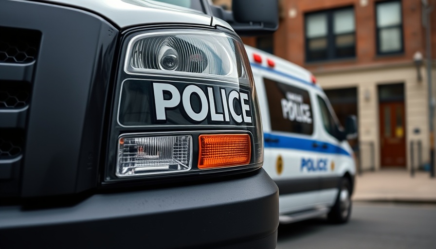 Close-up view of Dedham Police vehicle in urban area.