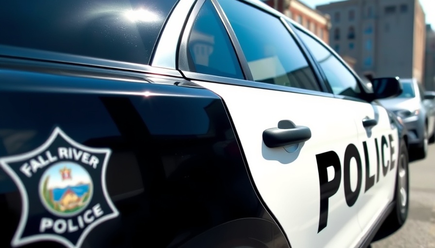 Police car with Fall River Police emblem parked on street in daytime.