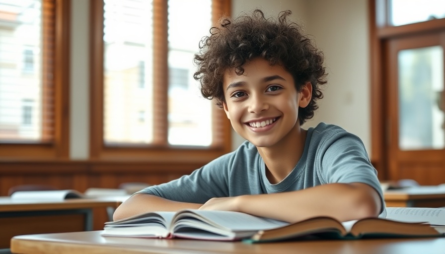 Teenager smiling at a table with books, Pittsfield missing teenager search context.