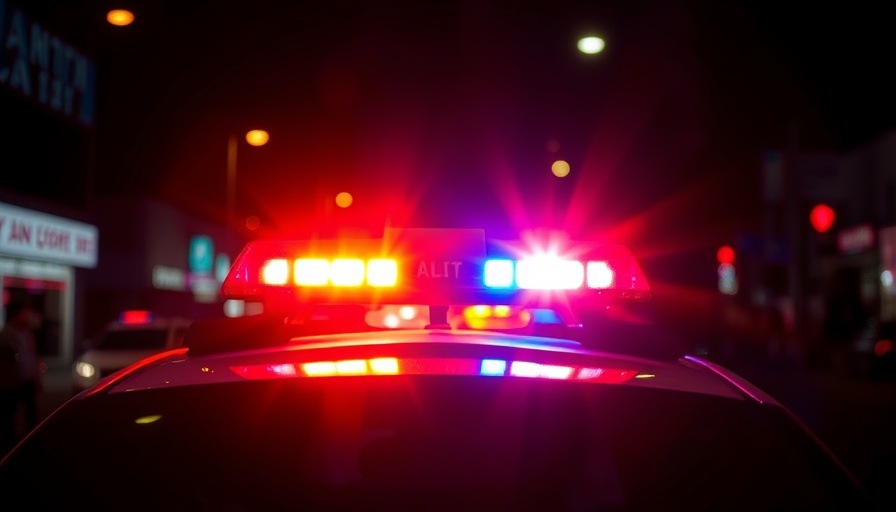 Flashing police lights illuminating a night scene, Pittsfield.