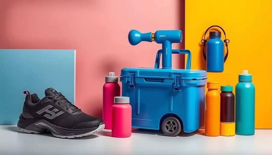 Modern products collection with cooler and black shoe.