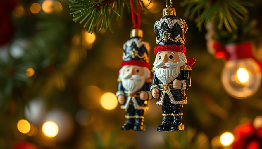 Traditional German Christmas soldier ornament hanging on tree.